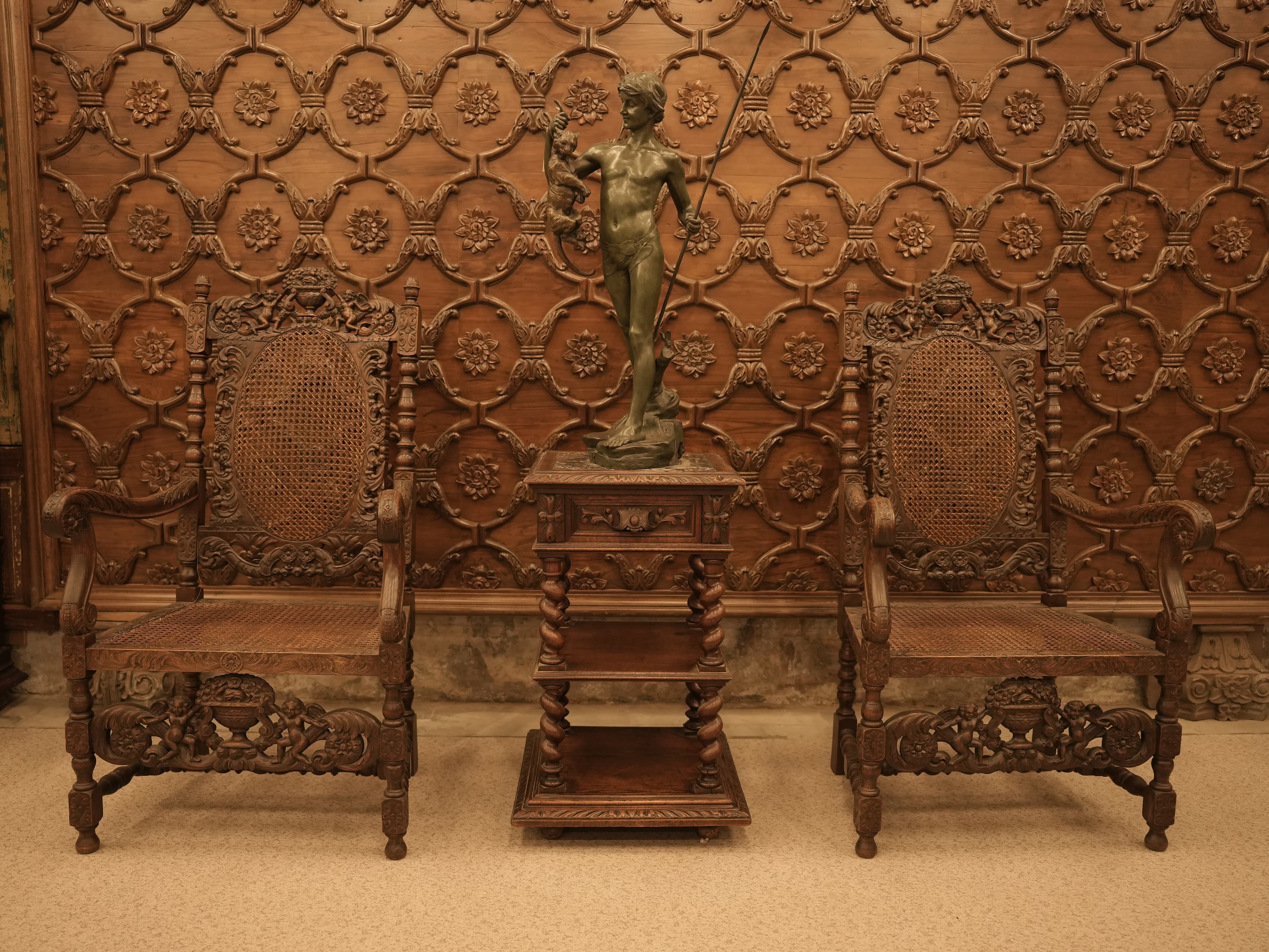 This heavily carved piece of furniture is a Renaissance Revival sideboard or buffet, likely originating from France or Italy and dating to the late 19th century.